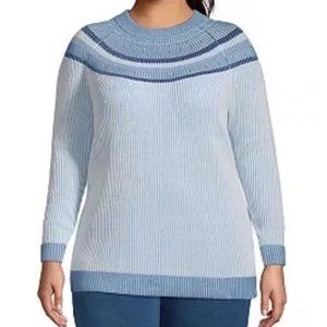 Lands' End Cotton Shaker Stitch Drifter Crew Neck Sweater - Blue - XL (18)
